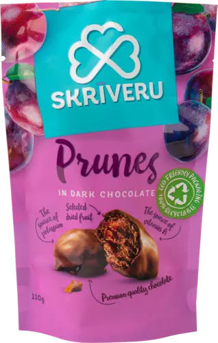 Kuivatatud ploomid tumedas šokolaadis 110g